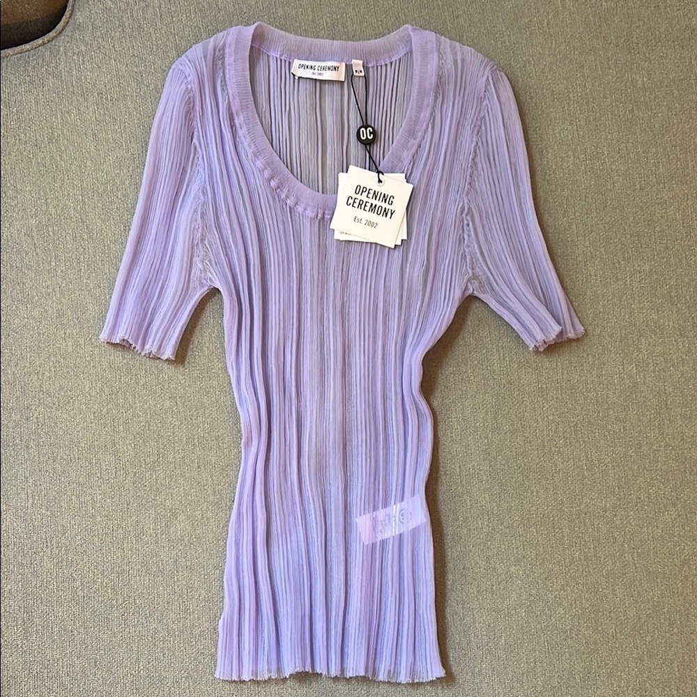 Opening Ceremony lilac mesh Ribbed Fitted Blouse